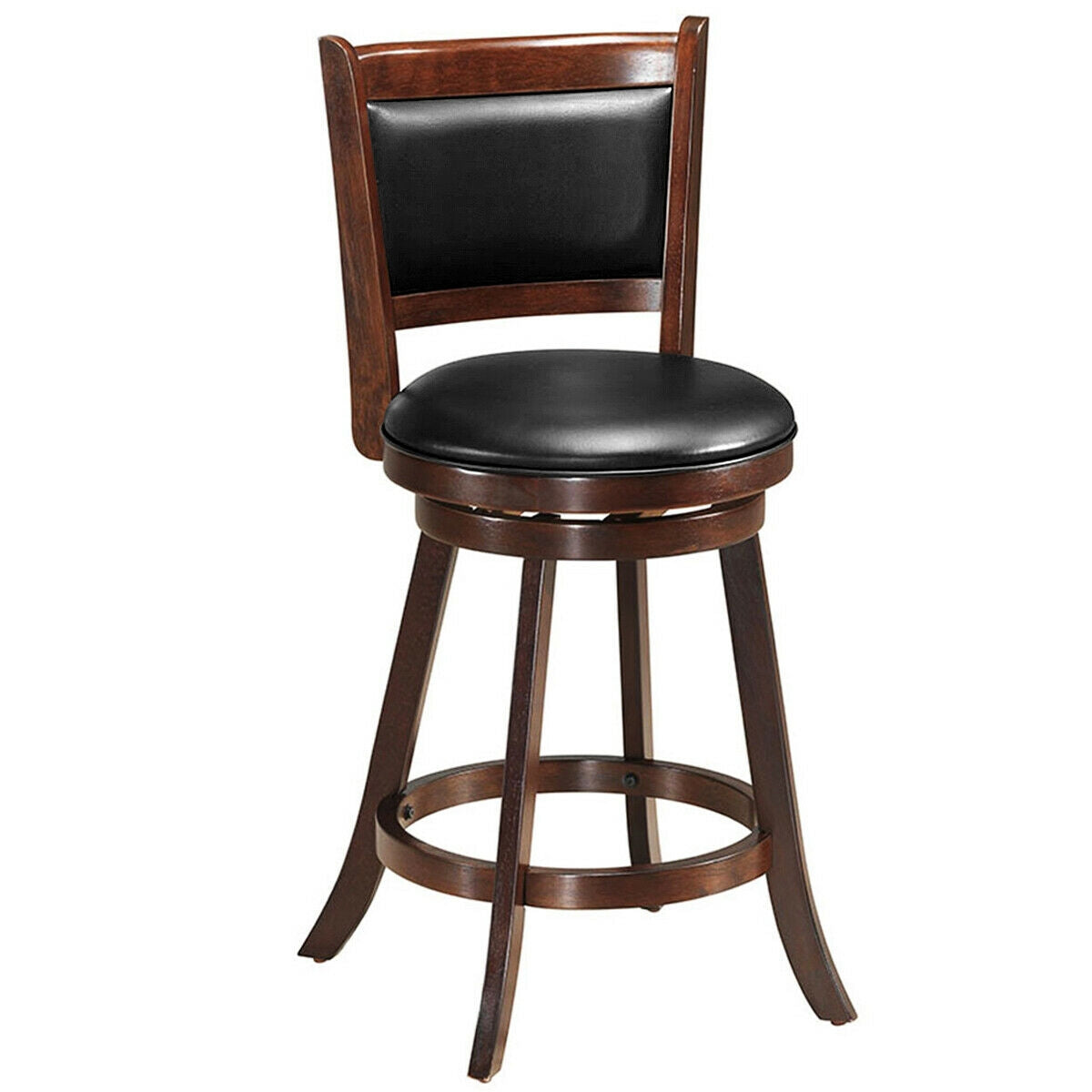 24 Inch Wooden Upholstered Swivel Counter Height Stool Dining Chair