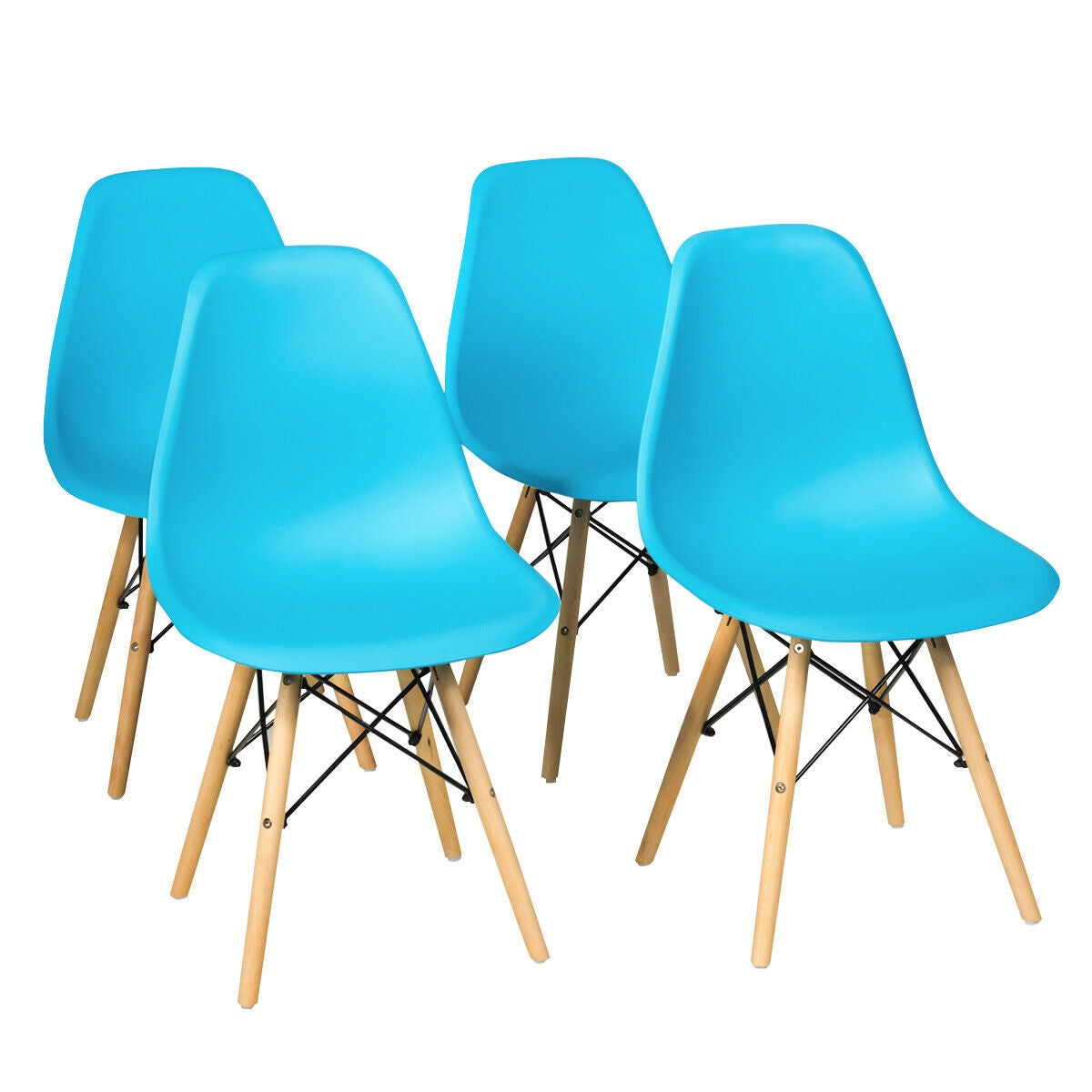 4 Pieces Modern Armless Dining Chair Set with Wood Legs-Blue - Blue