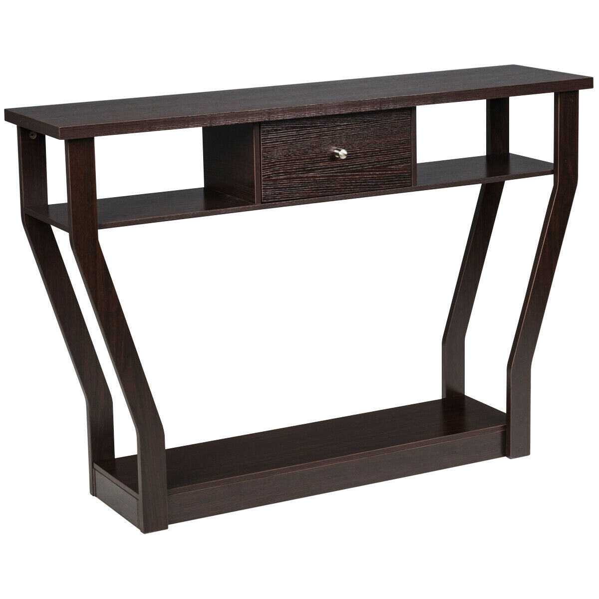 Curved Frame Modern Console Table with Storage Drawer for Entryway - Brown