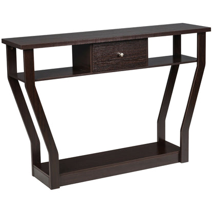 Curved Frame Modern Console Table with Storage Drawer for Entryway - Brown