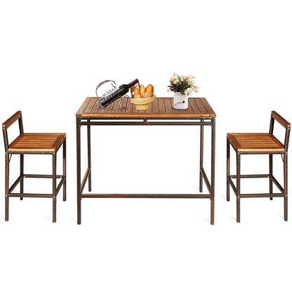 3 Pieces Patio Rattan Wicker Bar Dining Furniture Set