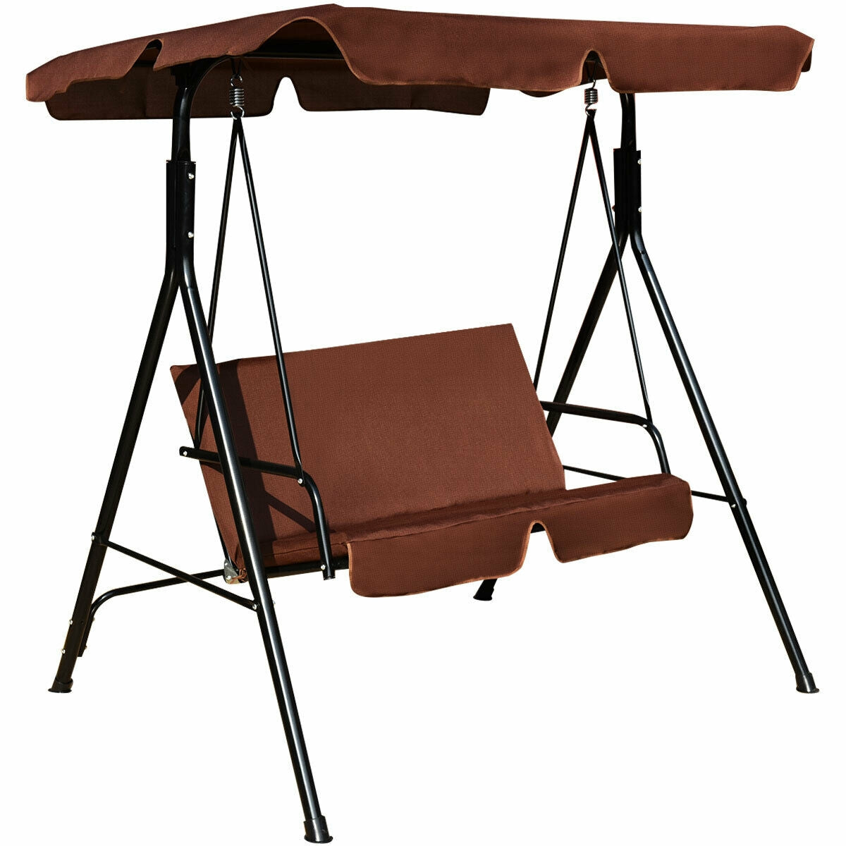 Loveseat Cushioned Patio Steel Frame Swing Glider -Green - Brown