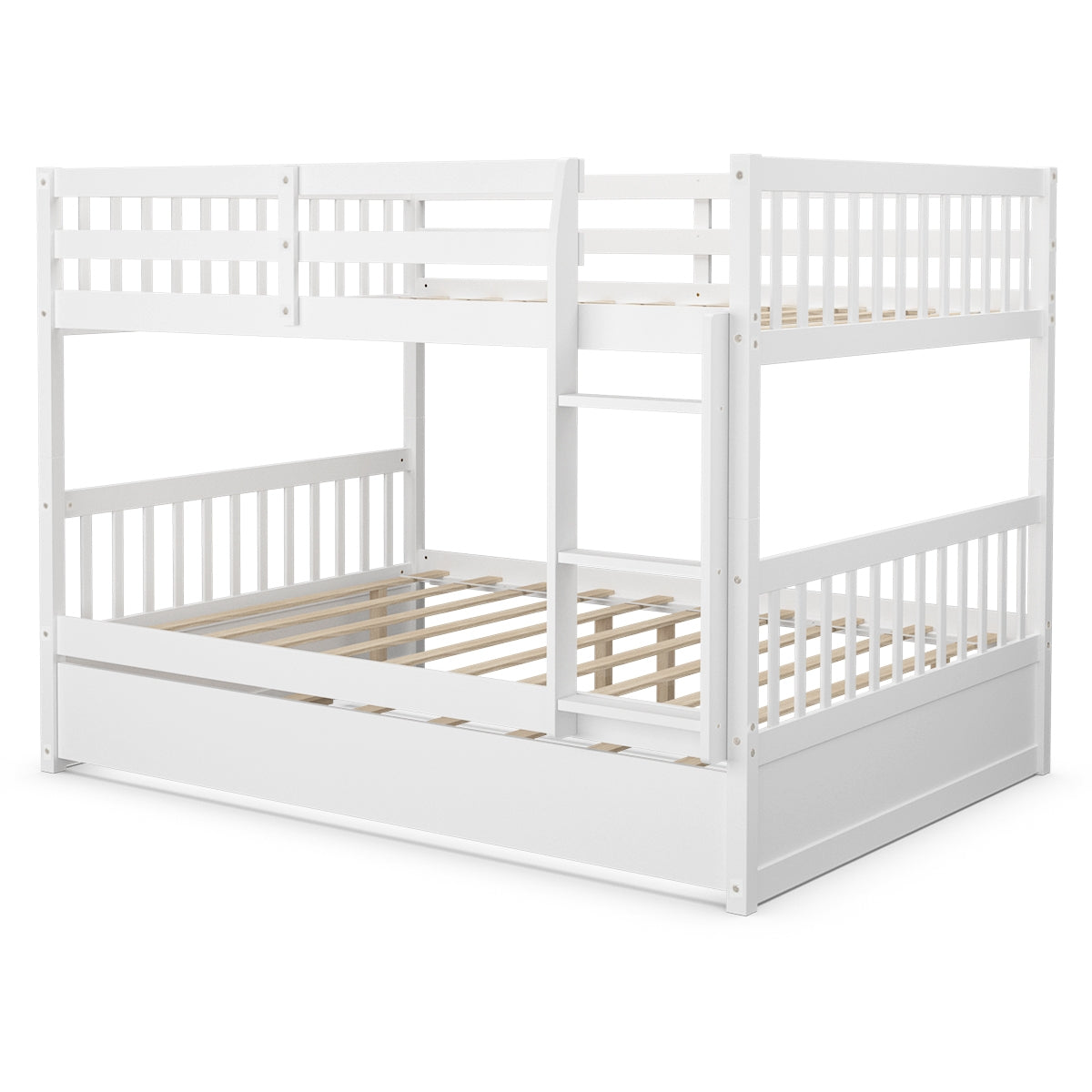 Full over Full Bunk Bed Platform Wood Bed with Ladder-Brown - White