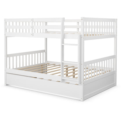 Full over Full Bunk Bed Platform Wood Bed with Ladder-Brown - White
