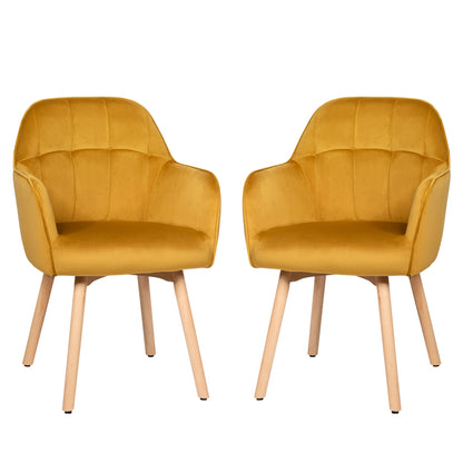 Set of 2 Mid-Back Accent Leisure Armchairs-Yellow