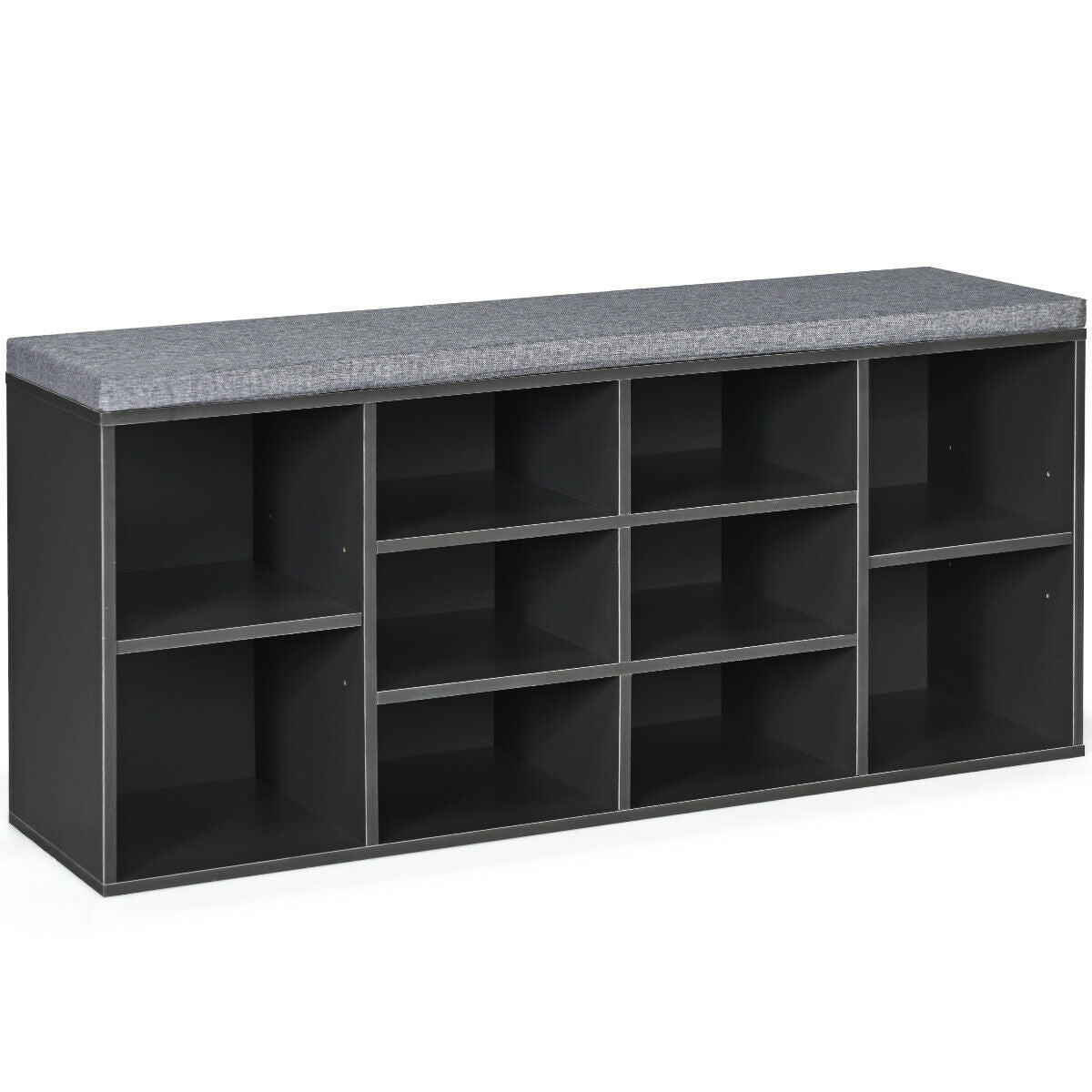 10-Cube Organizer Shoe Storage Bench with Cushion for Entryway-Beige - Gray