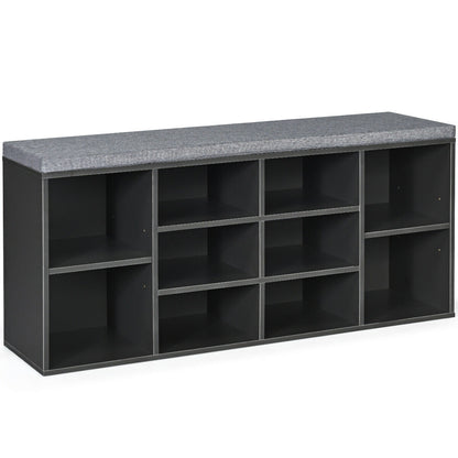 10-Cube Organizer Shoe Storage Bench with Cushion for Entryway-Beige - Gray
