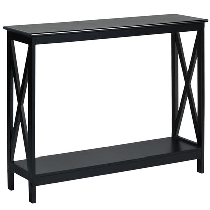 2-Tier Console X-Design Sofa Side Accent Table-White - Black