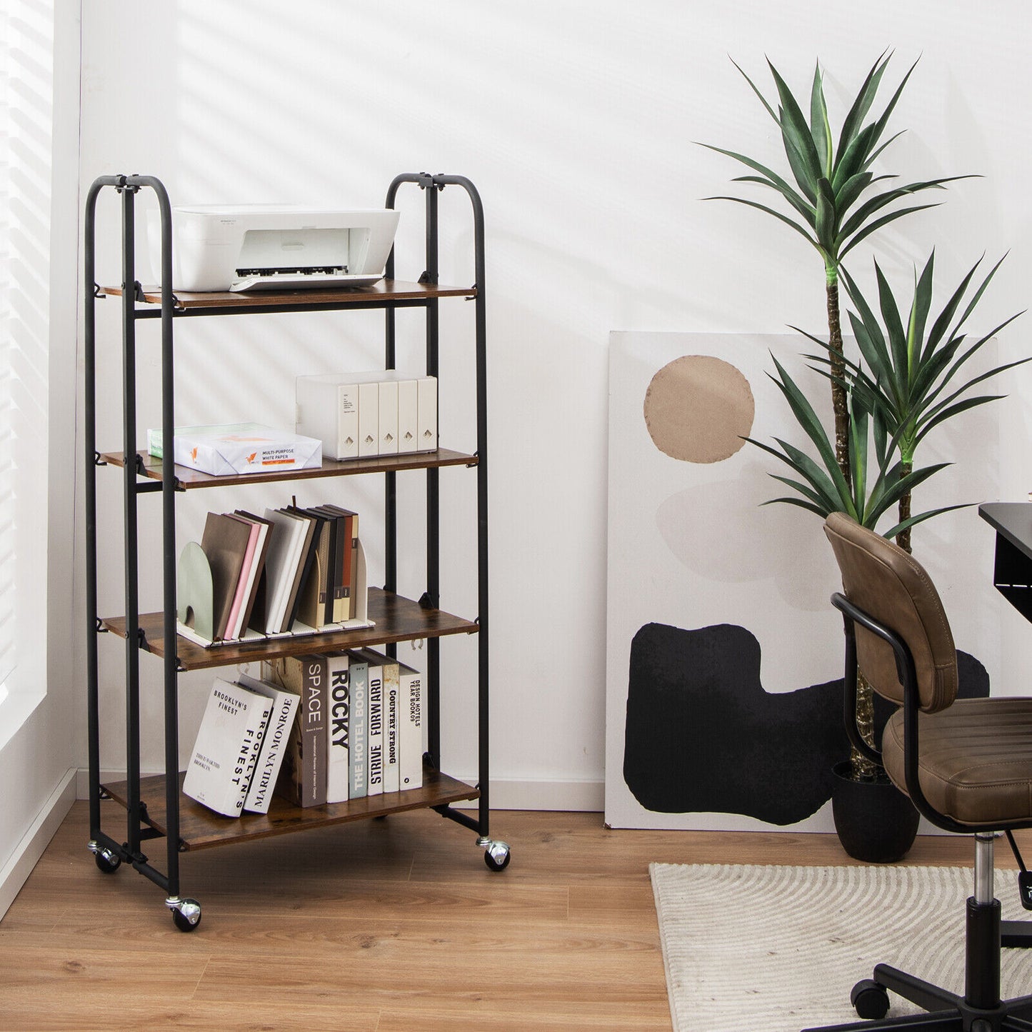 Foldable Rolling Cart with Storage Shelves for Kitchen-4-Tier