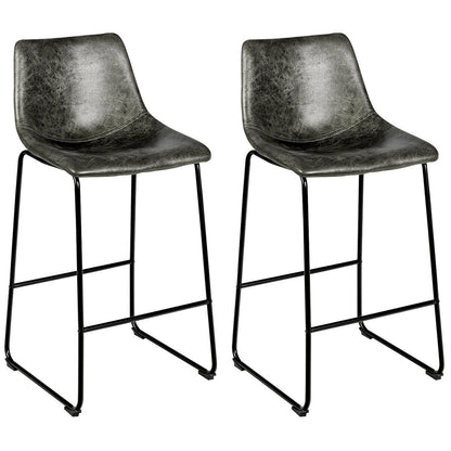 Set of 2 Bar Stool Faux Suede Upholstered Chairs-Gray