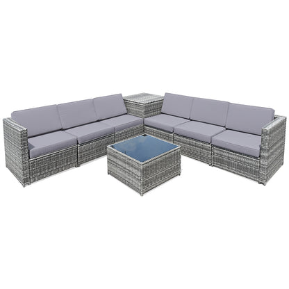 8 Pieces Wicker Sofa Rattan Dining Set Patio Furniture with Storage Table-Gray - Gray