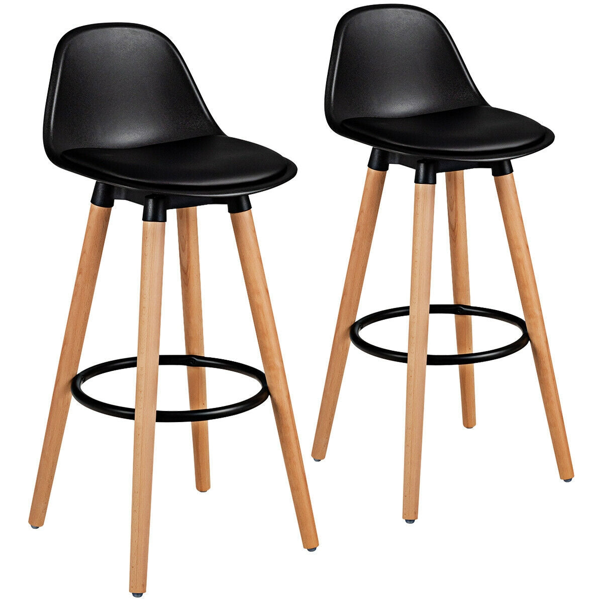 2 Pieces Mid Century Barstool 28.5 Inches Dining Pub Chair-Black - Black