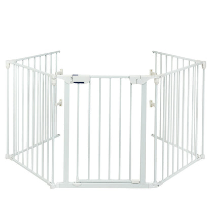 115 Inch Length 5 Panel Adjustable Wide Fireplace Fence-White - White