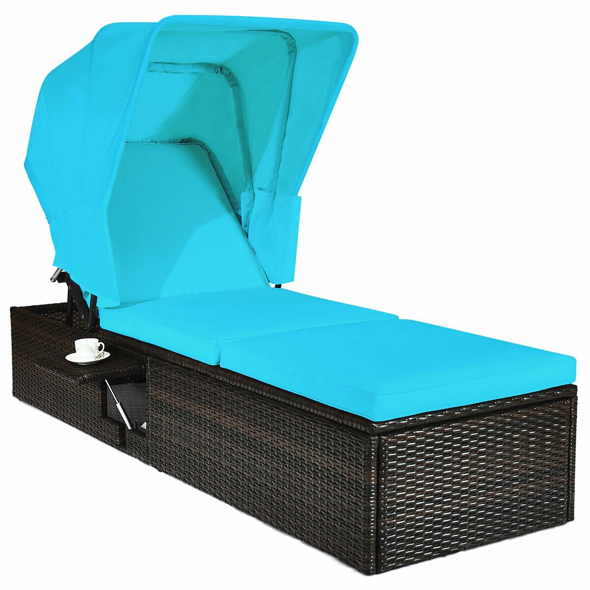 Outdoor Chaise Lounge Chair with Folding Canopy-Turquoise - Turquoise