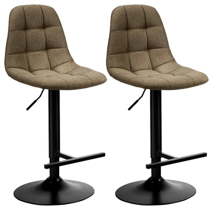 2Pcs Adjustable Bar Stools Swivel Counter Height Linen Chairs -Gray - Brown