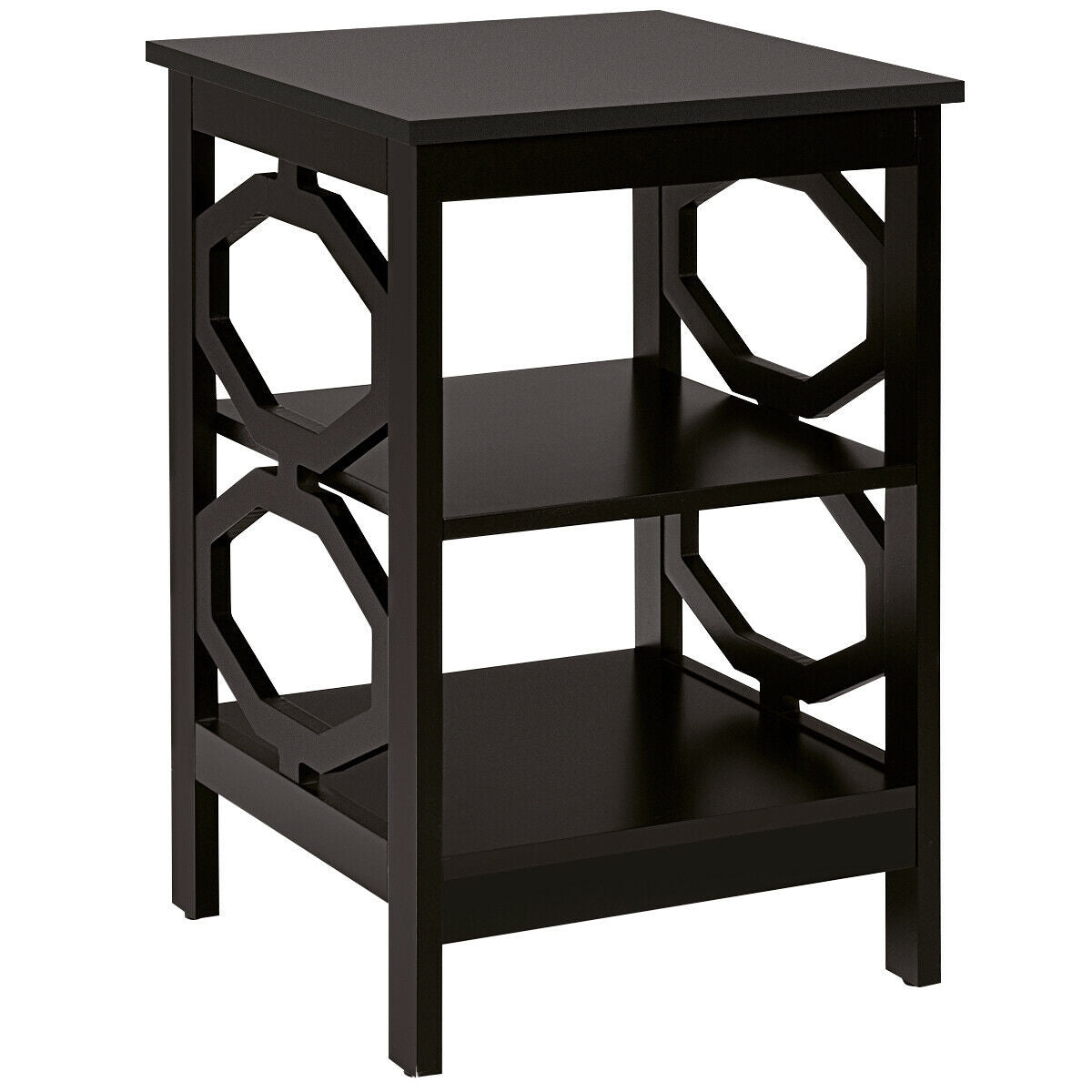 3-tier Nightstand Sofa Side End Accent Table-Black - Coffee