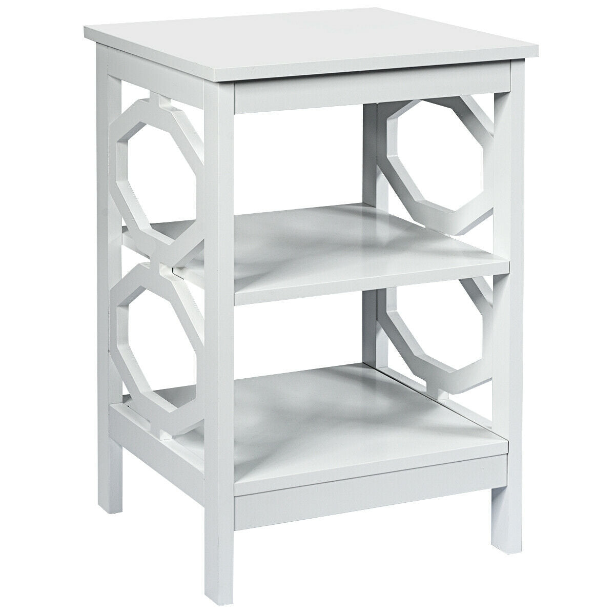 3-tier Nightstand Sofa Side End Accent Table-Black - White