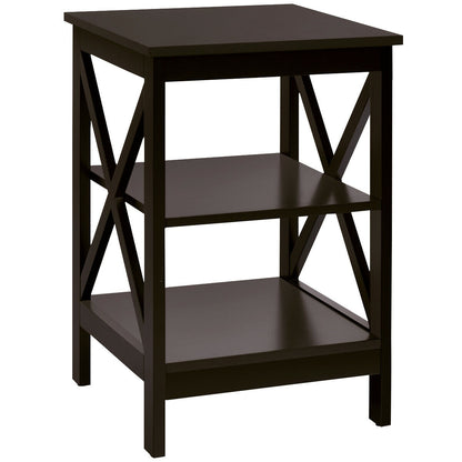 3-Tier Nightstand End Table with X Design Storage -Dark Brown