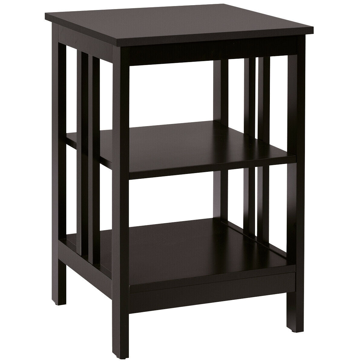 3-Tier Nightstand Sofa Side Table with Baffles and Round Corners-Dark Brown