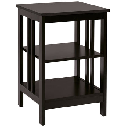 3-Tier Nightstand Sofa Side Table with Baffles and Round Corners-Dark Brown