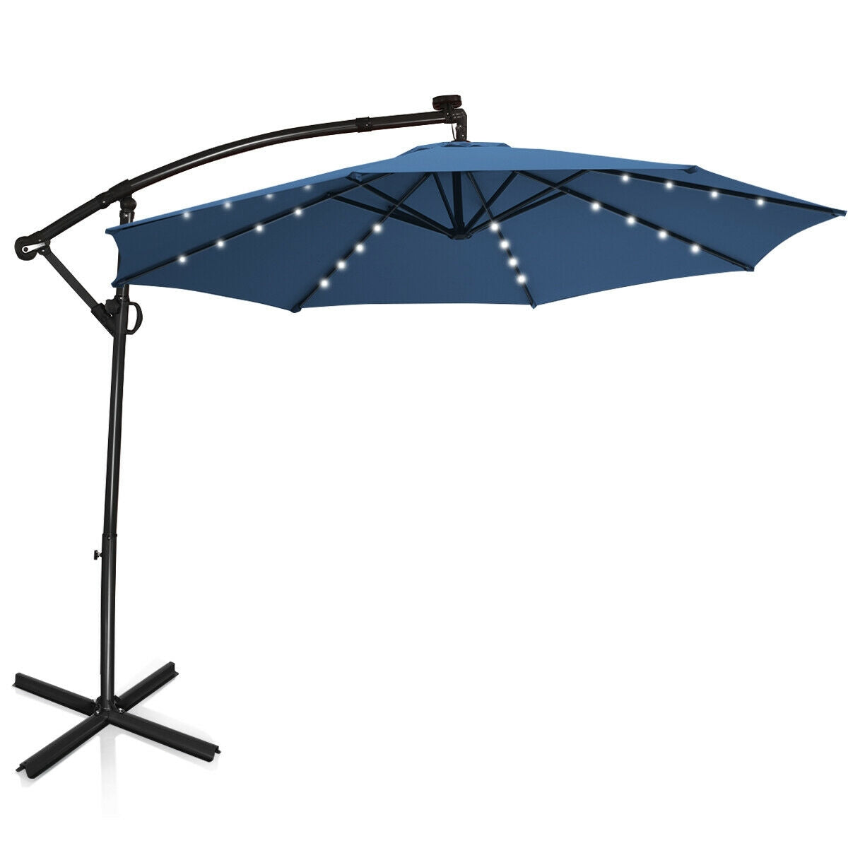 10 ft 360° Rotation Solar Powered LED Patio Offset Umbrella without Weight Base-Orange - Blue