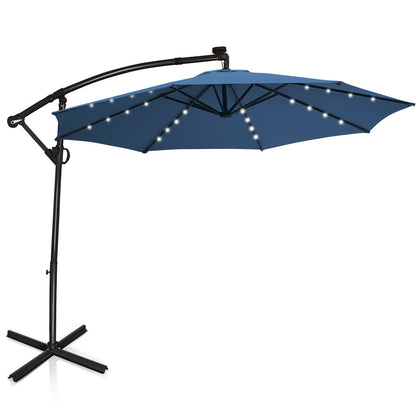 10 ft 360° Rotation Solar Powered LED Patio Offset Umbrella without Weight Base-Orange - Blue