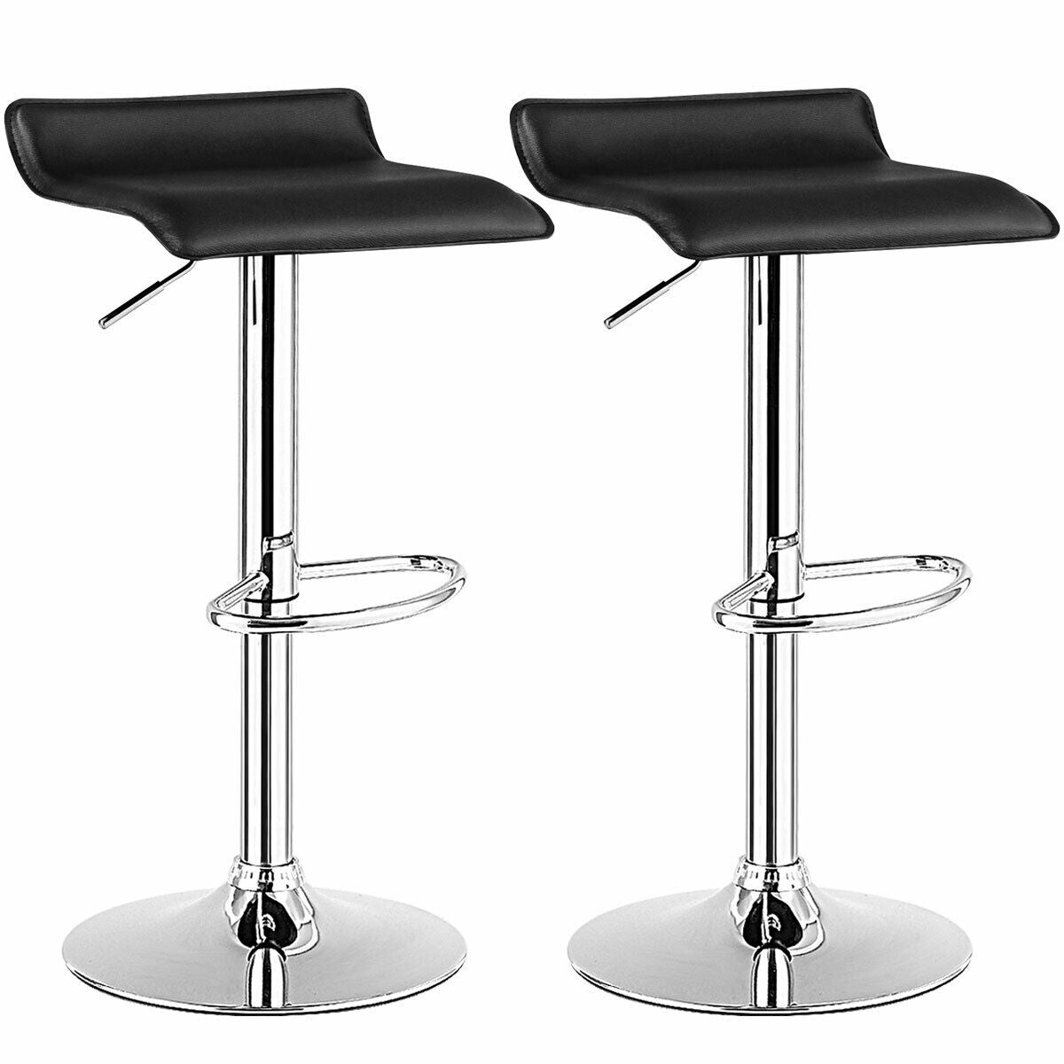 Set of 2 Adjustable PU Leather Backless Bar Stools-Coffee - Black
