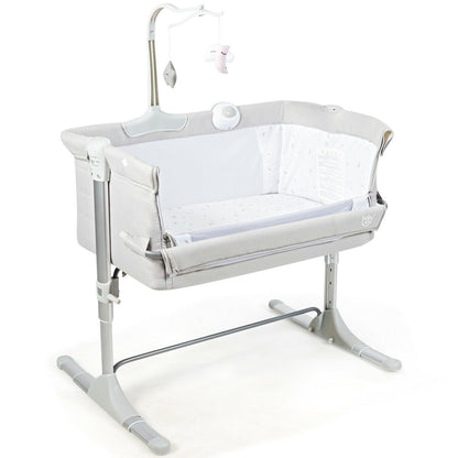 Height Adjustable Baby Side Crib with Music Box & Toys-Light Gray - Light Gray