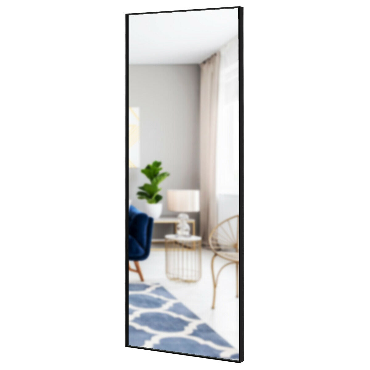 59 Inch Full Length Mirror Large Rectangle Bedroom Mirror-Black - Black