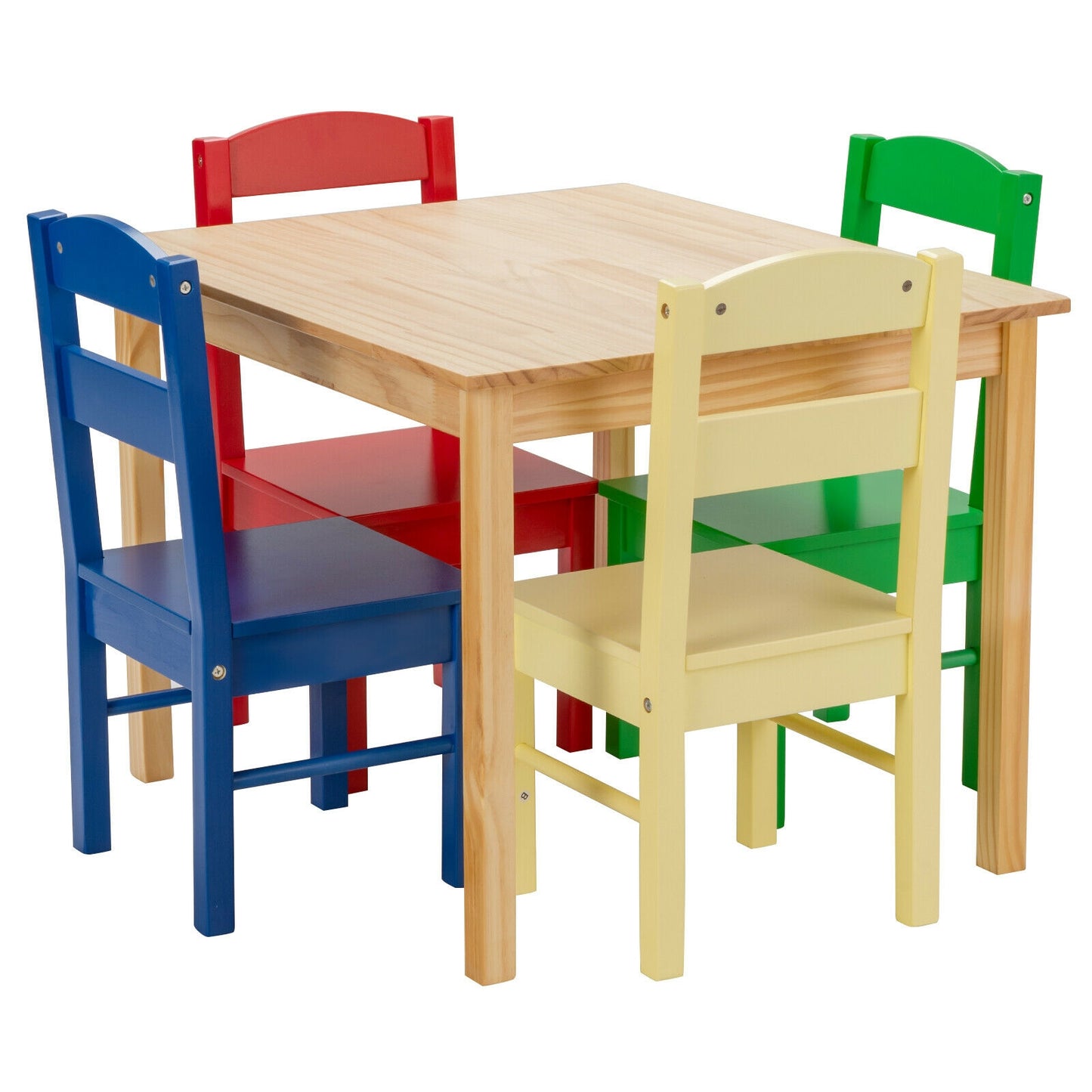 5 pcs Kids Pine Wood Table Chair Set-Clear - Default