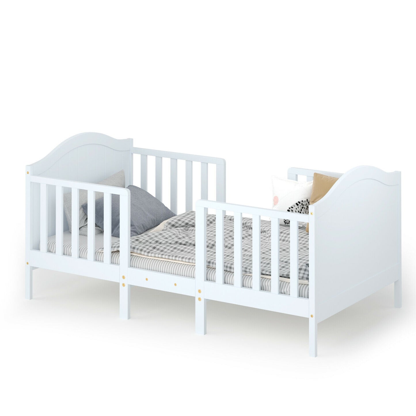 2-in-1 Classic Convertible Wooden Toddler Bed with 2 Side Guardrails for Extra Safety-White - White