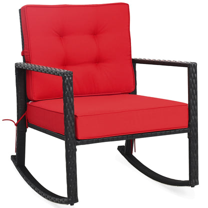 Patio Rattan Rocker Outdoor Glider Rocking Chair Cushion Lawn-Gray - Red