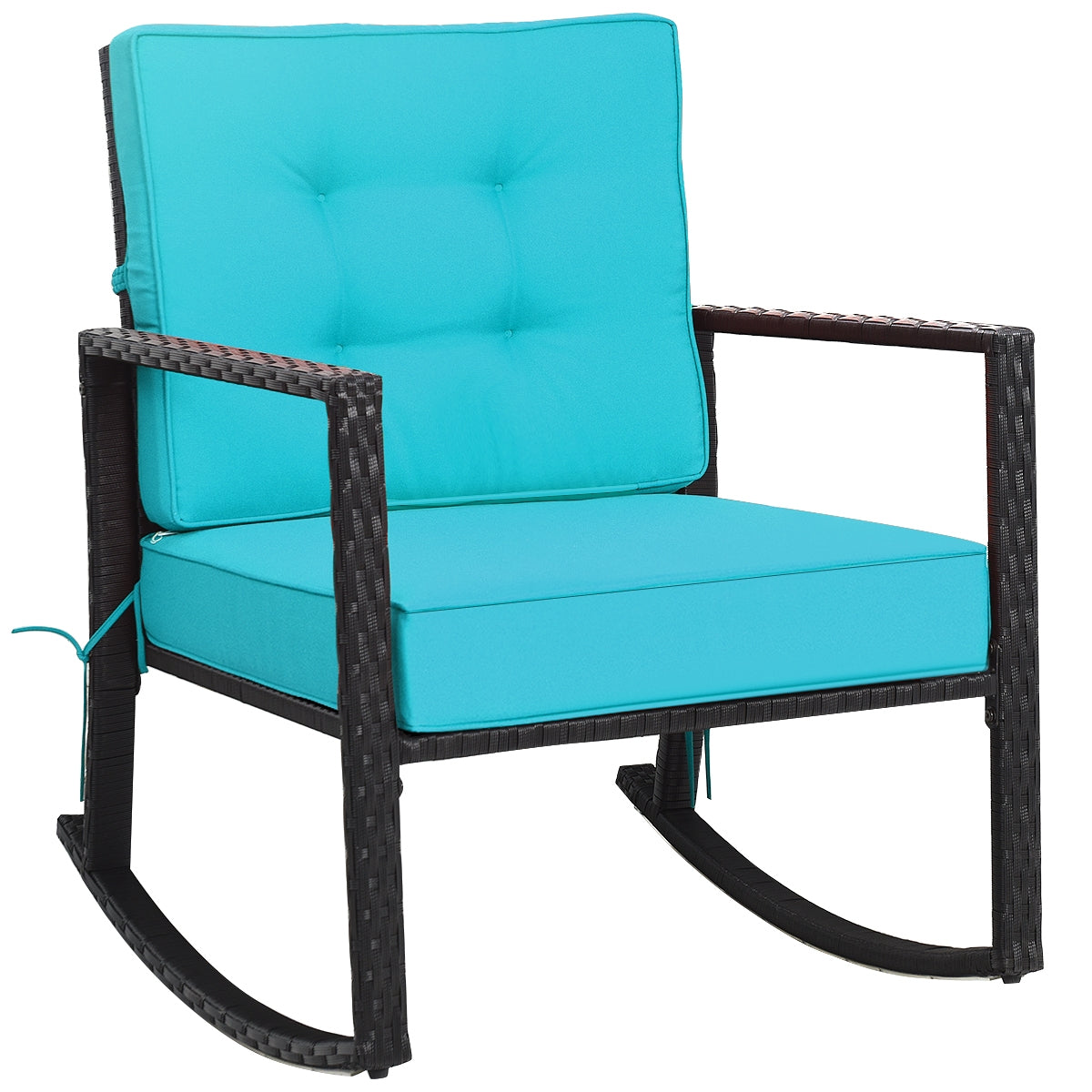 Patio Rattan Rocker Outdoor Glider Rocking Chair Cushion Lawn-Gray - Turquoise