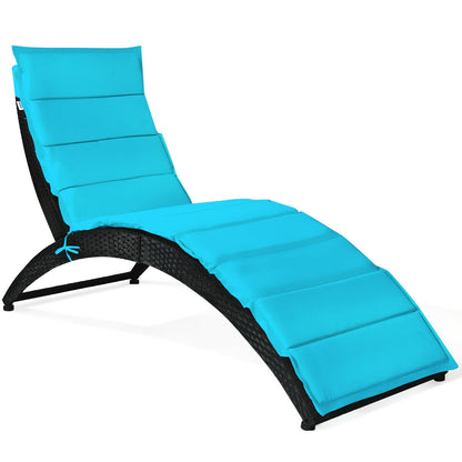 Folding Patio Rattan Lounge Cushioned Portable Chair - Turquoise