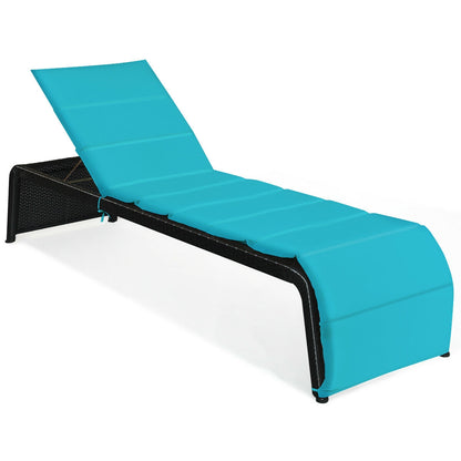 Patio Rattan Lounge Chair Back Adjustable Chaise Recliner with Cushioned-White - Turquoise