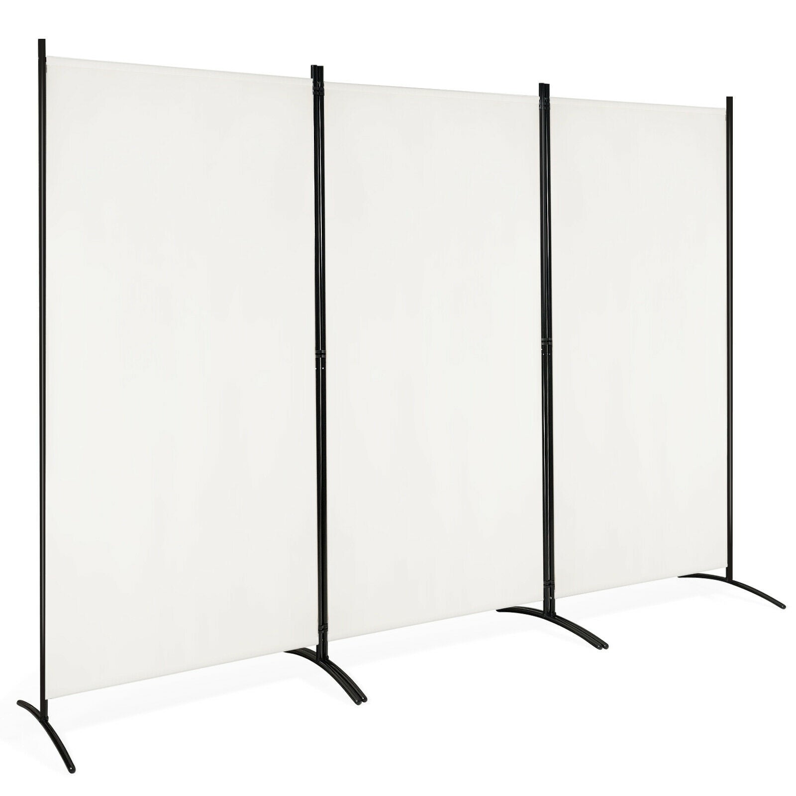 6 Feet 3 Panel Room Divider with Durable Hinges Steel Base-Gray - White
