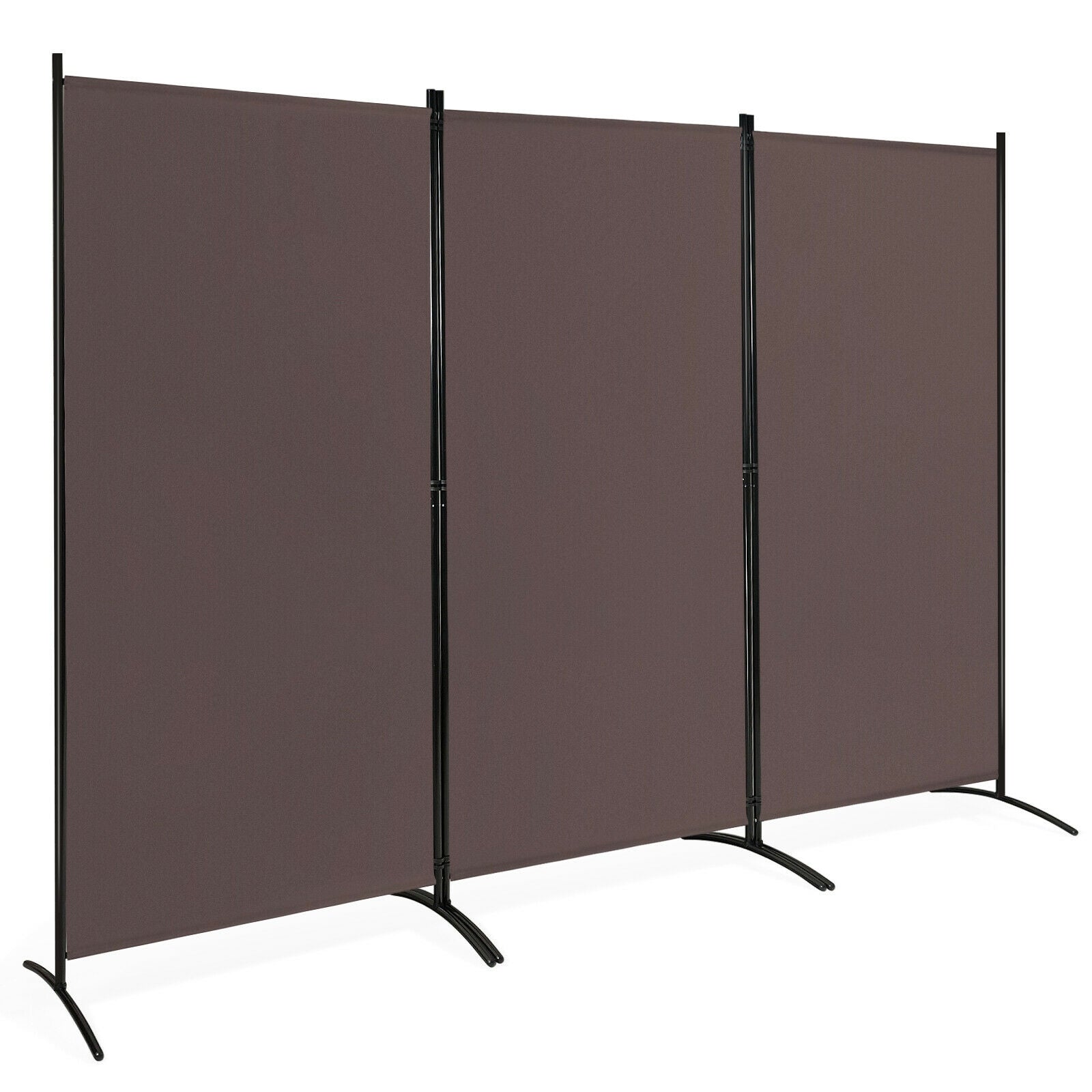 6 Feet 3 Panel Room Divider with Durable Hinges Steel Base-Gray - Brown