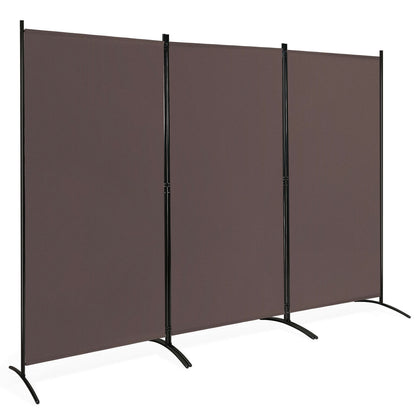 6 Feet 3 Panel Room Divider with Durable Hinges Steel Base-Gray - Brown
