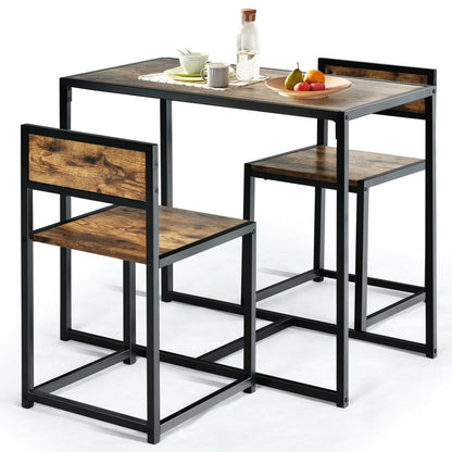 3 Pcs Dining Set Compact Table and 2 Chair with Metal Frame for for Small Space-Coffee