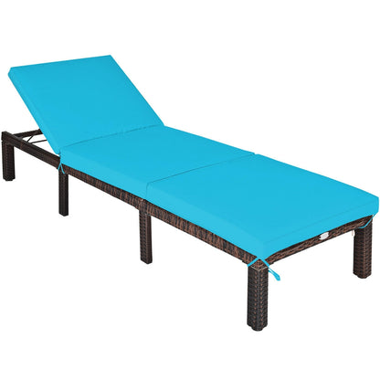 Outdoor Rattan Adjustable Cushioned Chaise-Turquoise - Turquoise