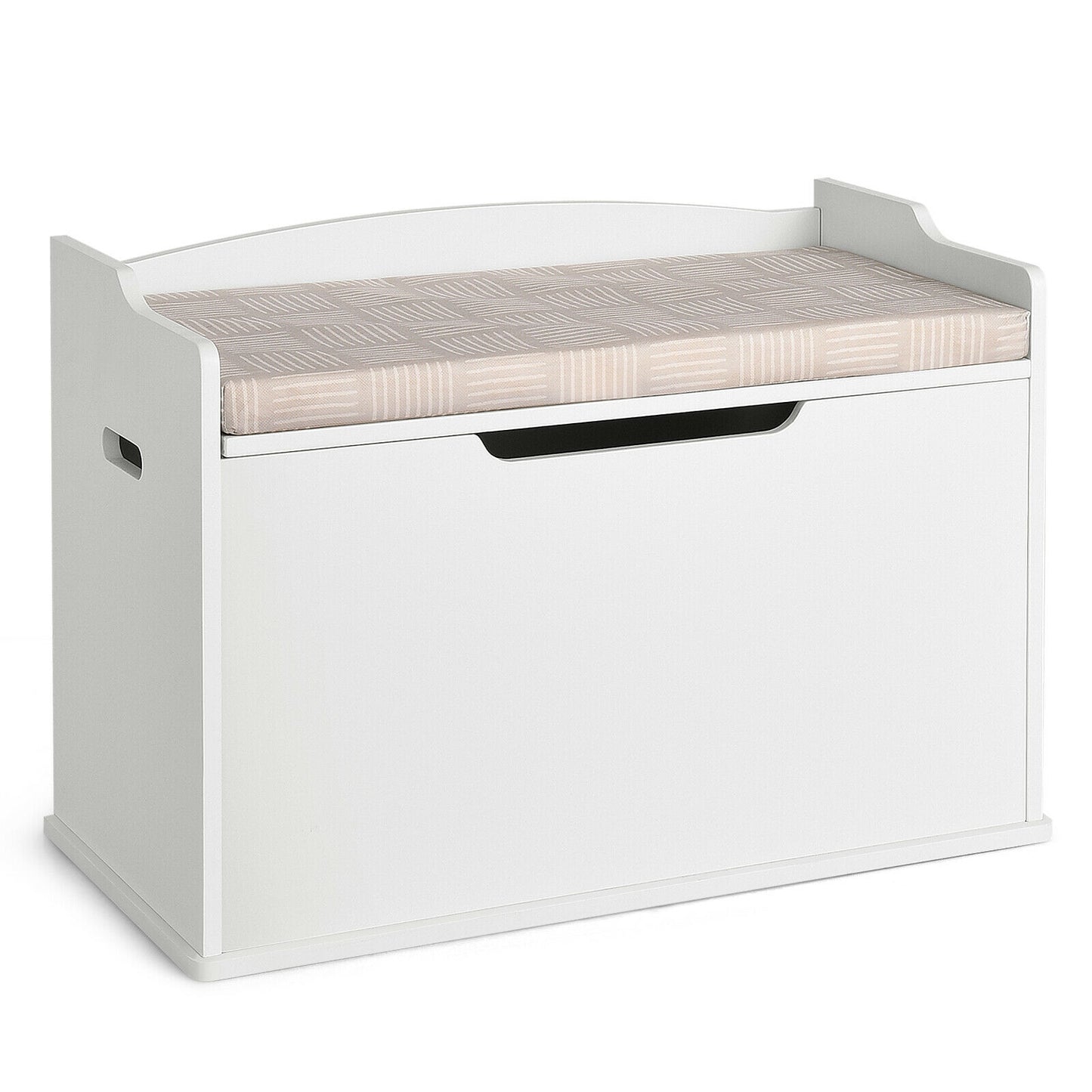 Kids Toy Wooden Flip-top Storage Box Chest Bench with Cushion Hinge-White - White