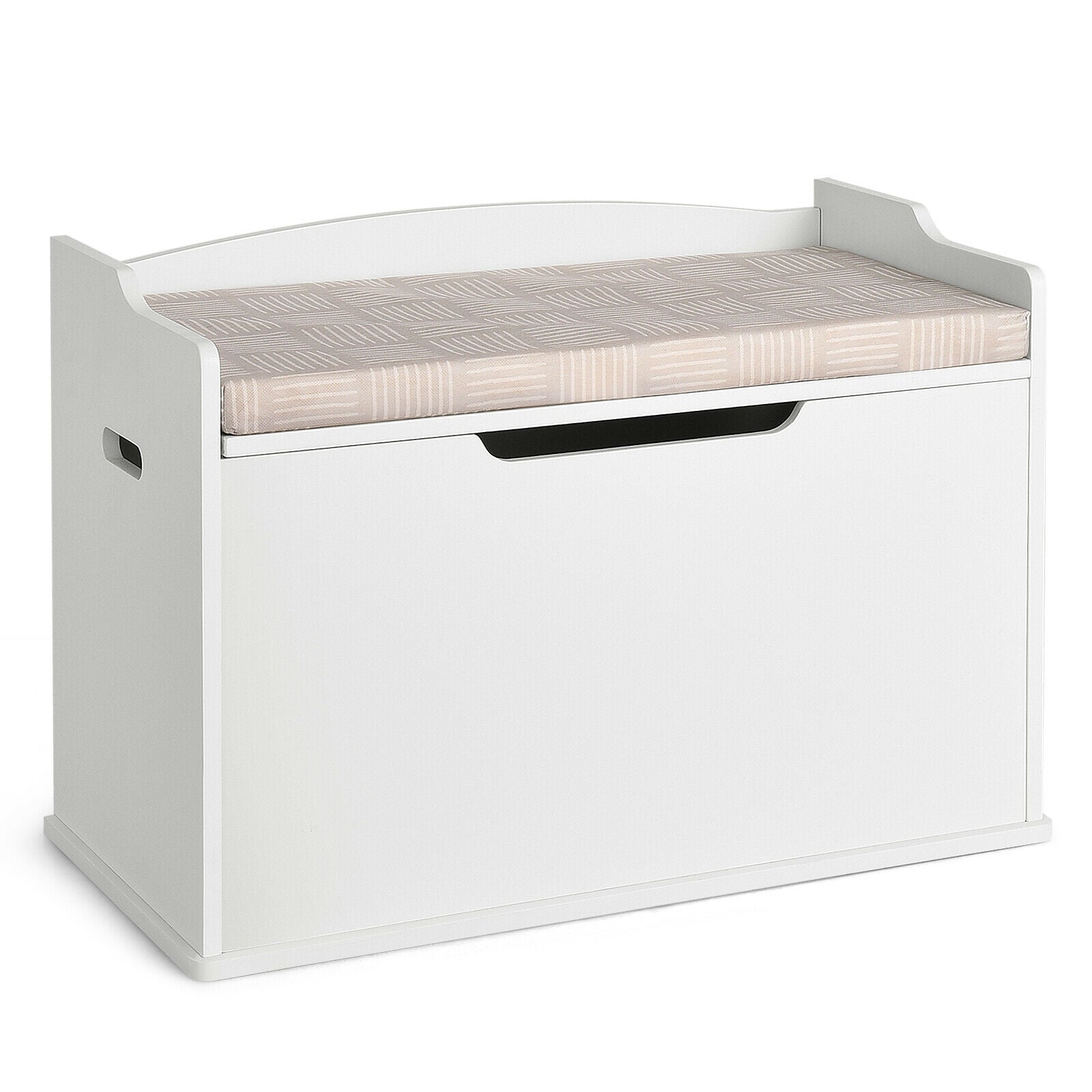 Kids Toy Wooden Flip-top Storage Box Chest Bench with Cushion Hinge-White - White