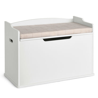 Kids Toy Wooden Flip-top Storage Box Chest Bench with Cushion Hinge-White - White