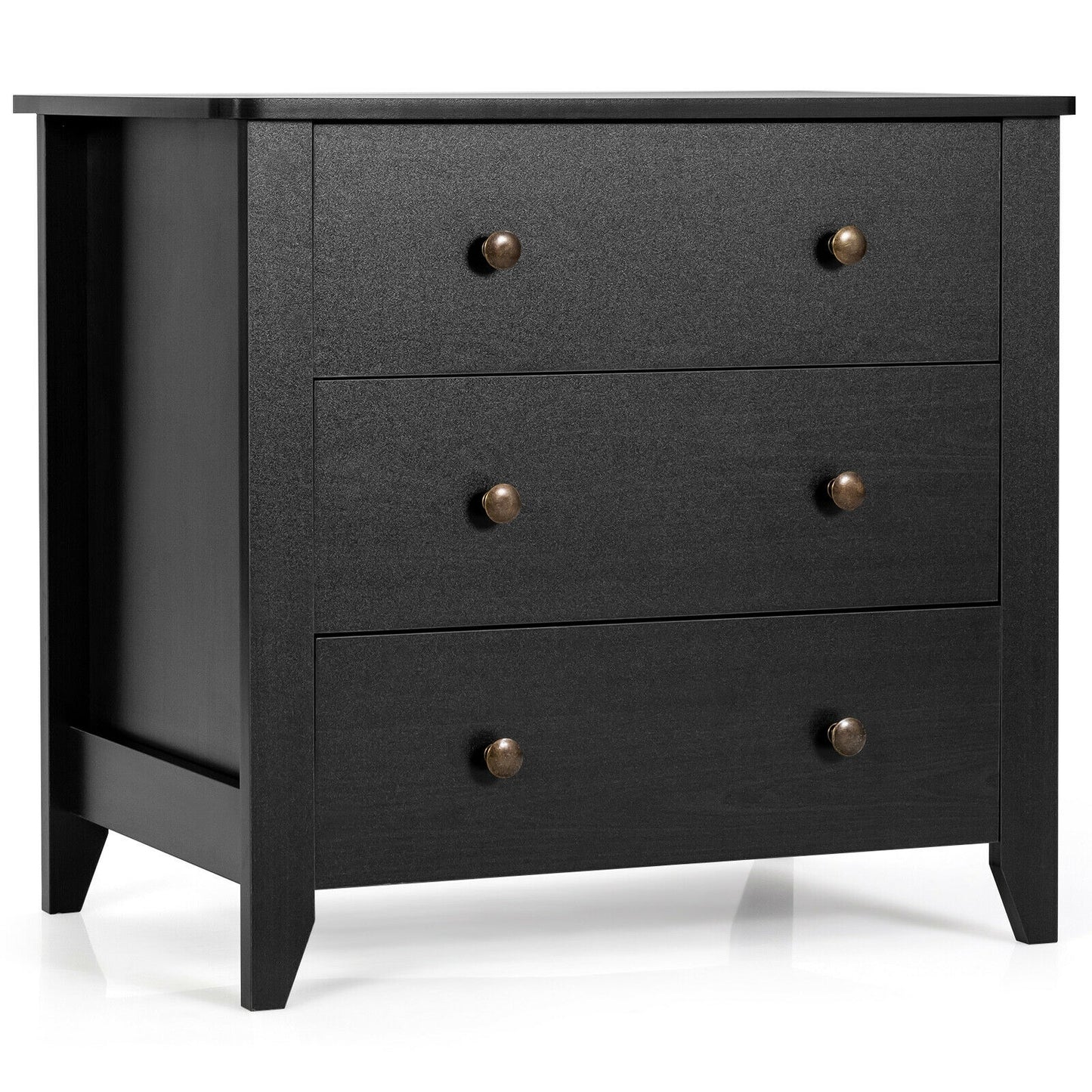 3 Drawer Dresser Chest of Drawers Bedside Table-Black - Black
