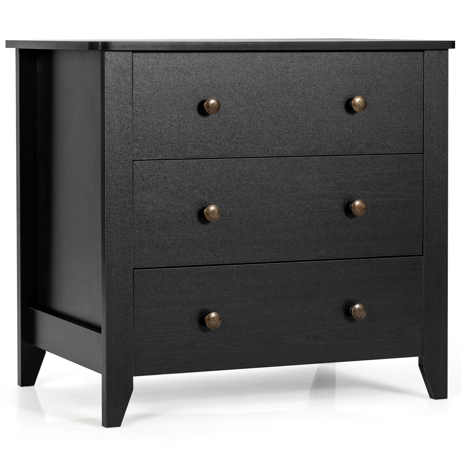 3 Drawer Dresser Chest of Drawers Bedside Table-Black - Black