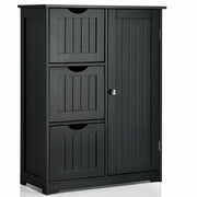 Bathroom Floor Cabinet Side Storage Cabinet with 3 Drawers and 1 Cupboard-Black