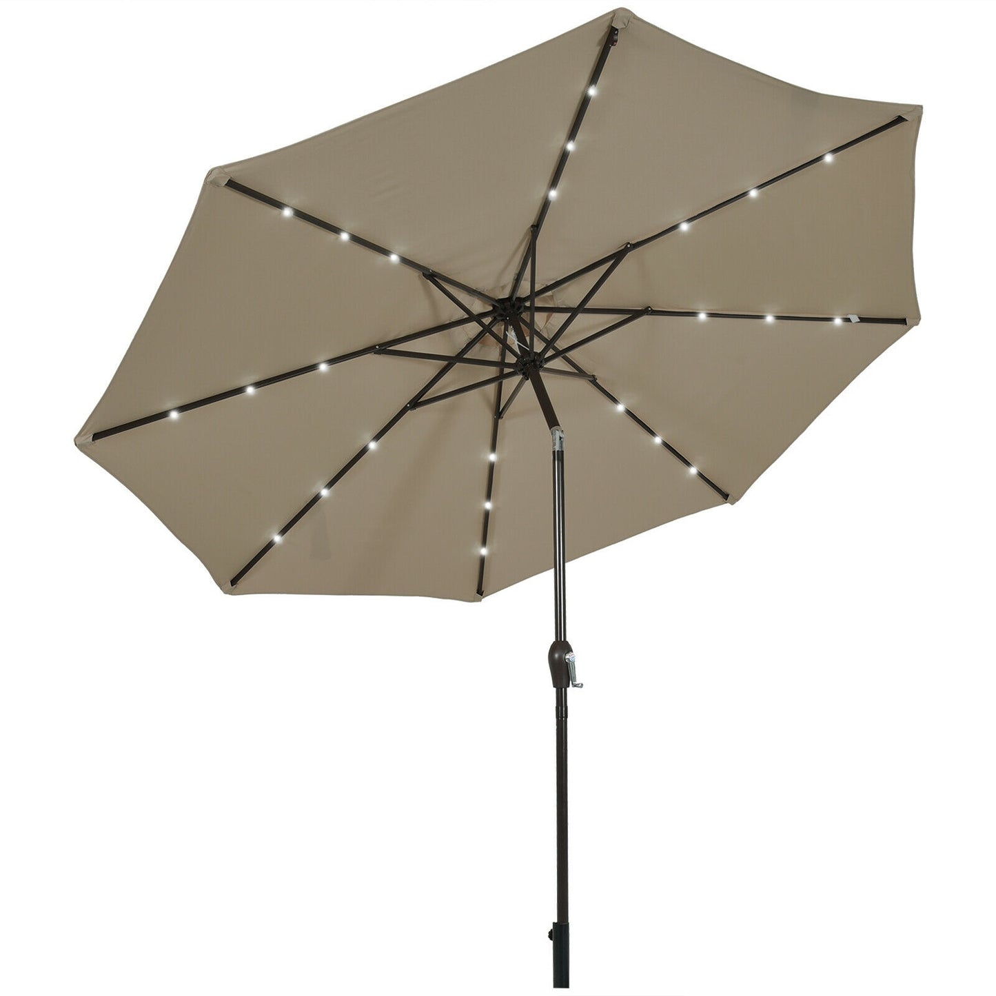 10' Solar LED Lighted Patio Market Umbrella Shade Tilt Adjustment Crank-Orange - Tan