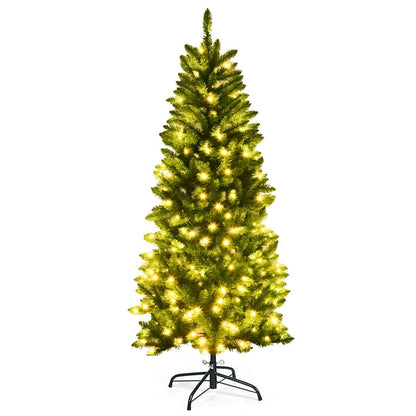 5 Feet PVC Hinged Pre-Lit Artificial Fir Pencil Christmas Tree with 150 Lights-5 ft