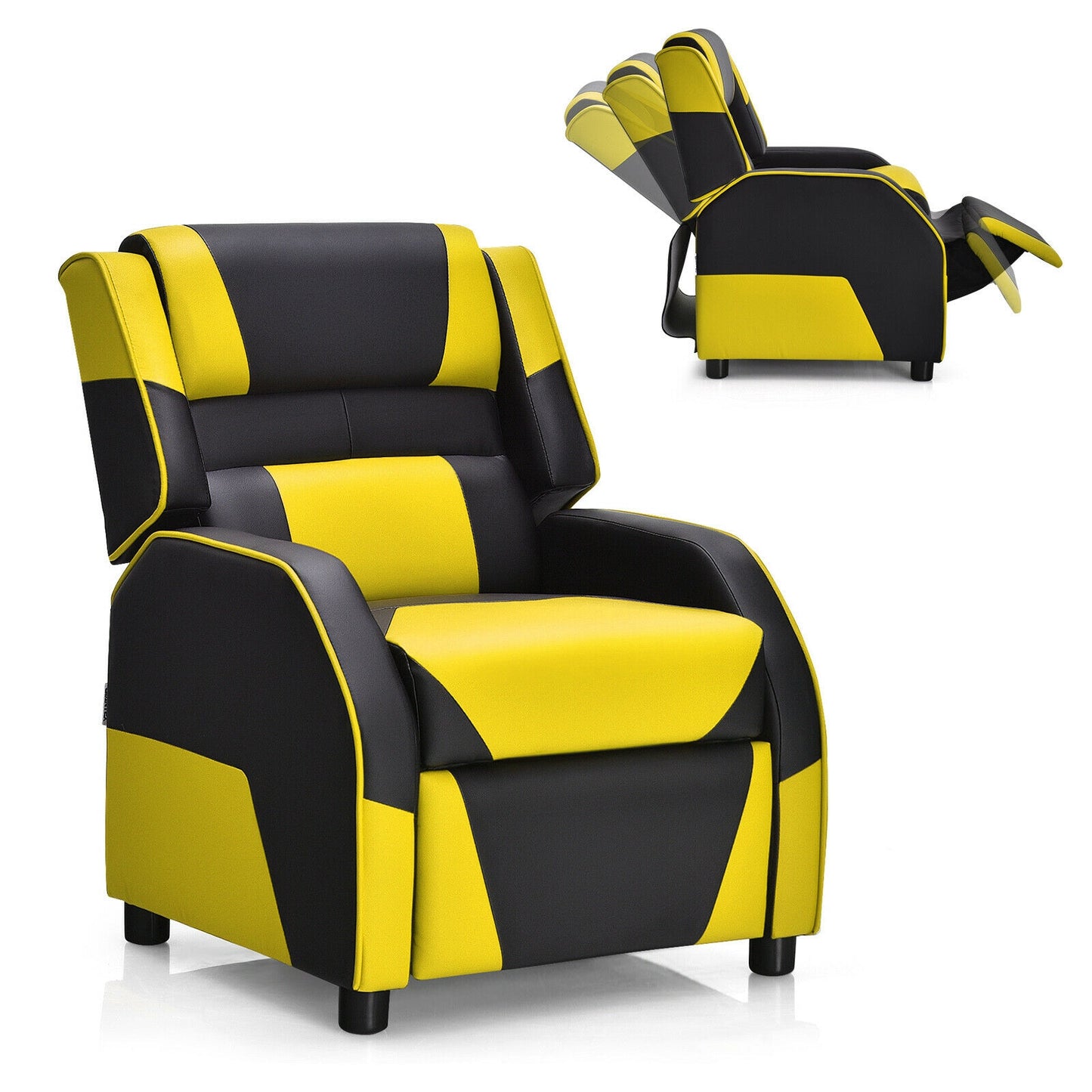 Kids Youth PU Leather Gaming Sofa Recliner with Headrest and Footrest-Yellow - Yellow