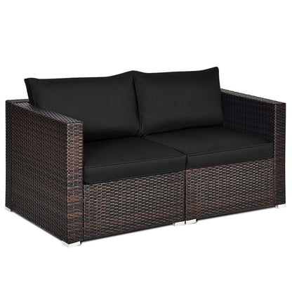 2 Pieces Patio Rattan Sectional Conversation Sofa Set-Beige